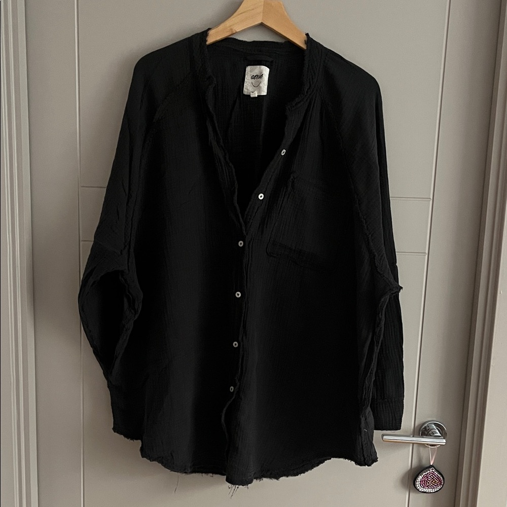Aerie Gauzy Black Cotton Button Down Cover Up